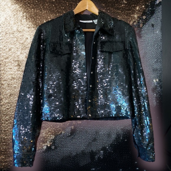 Newport News black sequin moto‎ style jacket Size 4 - Picture 1 of 8